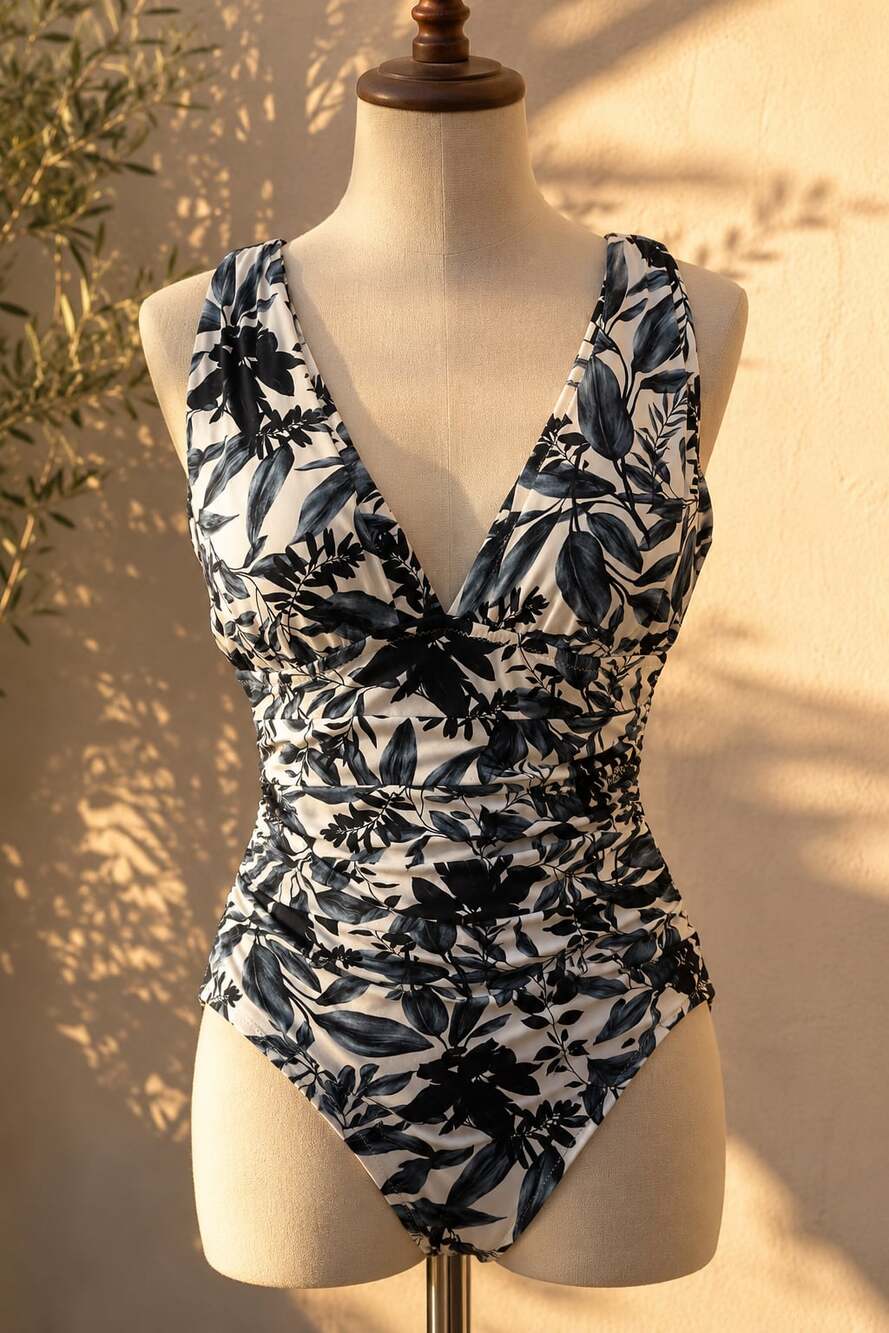 Garnet Hill Floral One Piece Swimsuit Size 6 Tummy Control Rouched